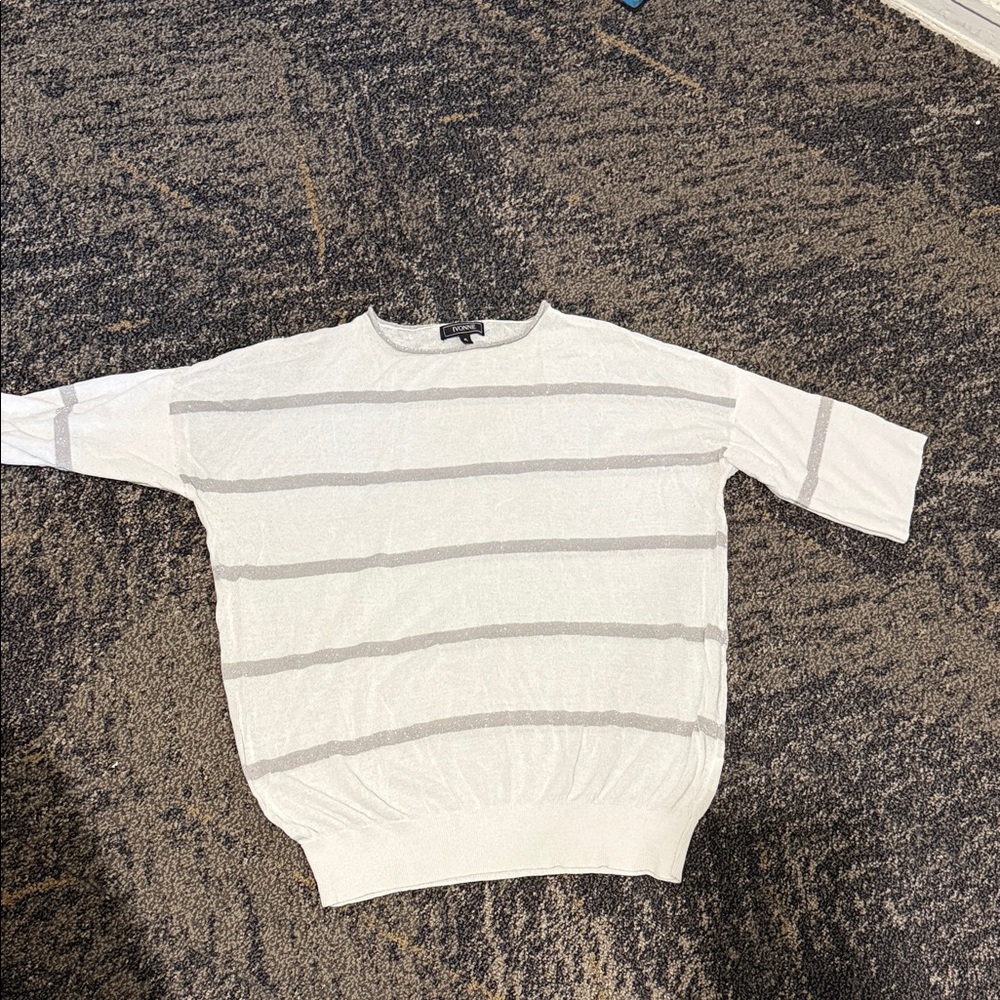 Lightweight White & Light Gray Striped Sweater